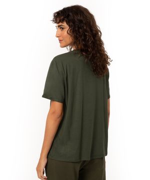 camiseta básica de algodão decote redondo verde militar