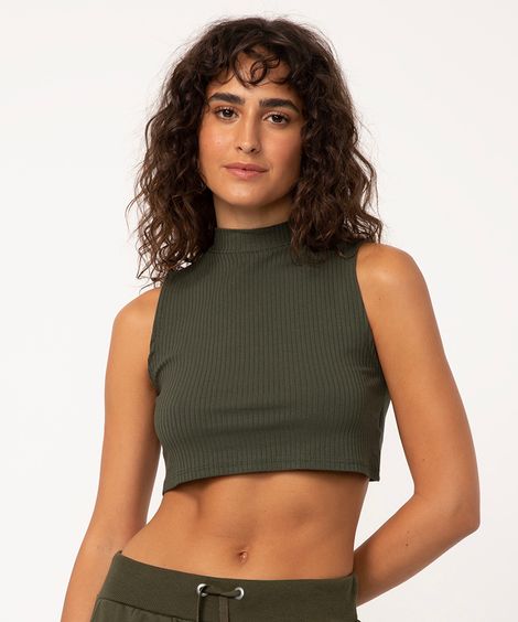 blusa cropped gola alta verde militar