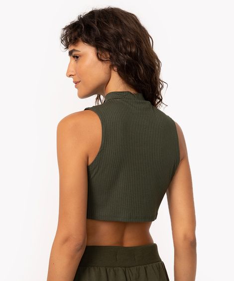 blusa cropped gola alta verde militar