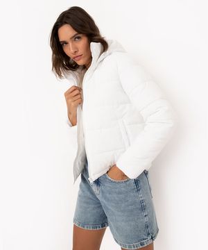 jaqueta puffer com capuz e bolsos off white
