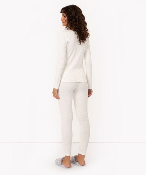 pijama canelado manga longa off white