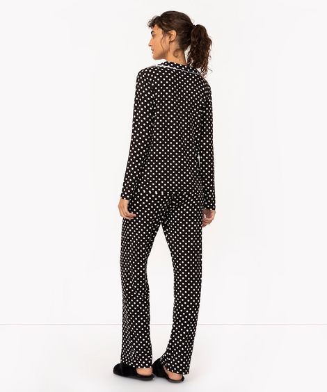 pijama americano manga longa com calça poá preto