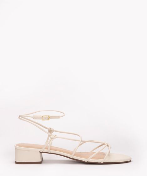 sandália de pu salto baixo via uno off white