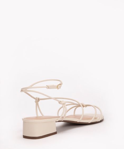 sandália de pu salto baixo via uno off white