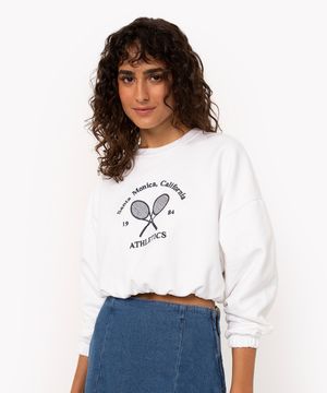 blusão de moletom cropped santa monica off white