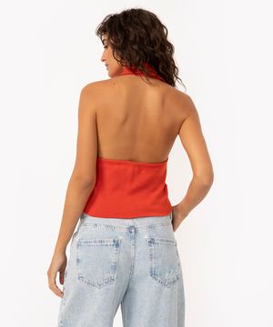 blusa de tricô frente única botões laranja