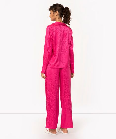 pijama camisa acetinado manga longa rosa