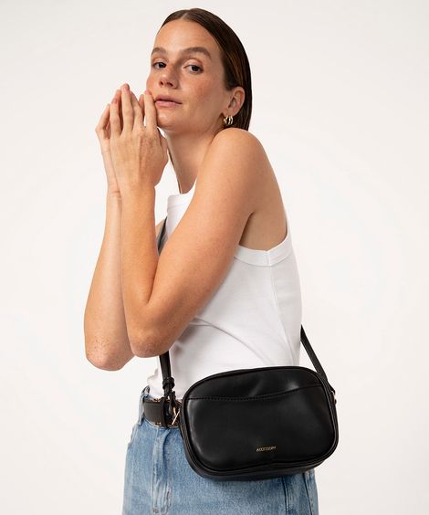 bolsa cross de pu com dois bolsos preta