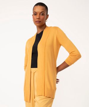 cardigan de tricô detalhe canelado amarelo