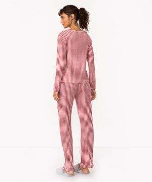 pijama manga longa + calça xadrez vichy vermelho