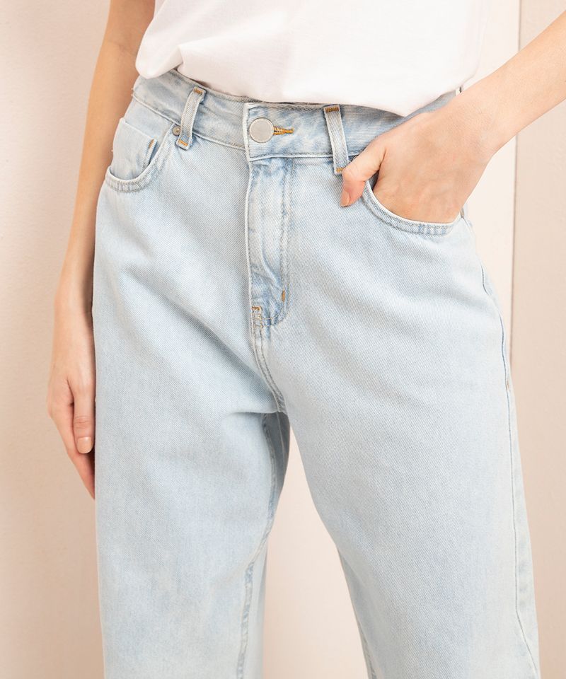 Calça Reta Cintura Alta em Jeans com Bolsos e Brilho Aplicado - Cor: Azul -  Tamanho: 36 - Shopping TudoAzul