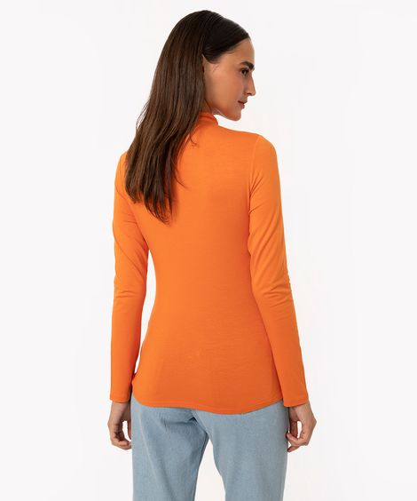 blusa de viscose gola franzida manga longa laranja médio