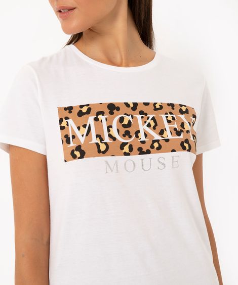 camiseta de algodão manga curta mickey mouse off white