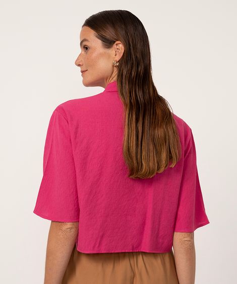 camisa cropped de viscose manga curta ampla rosa