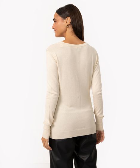cardigan de tricô manga longa decote v bege claro