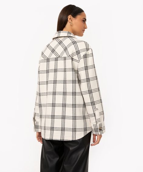jaqueta shacket xadrez manga longa bege