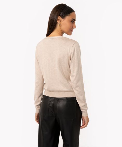 cardigan de tricô com pérolas bege