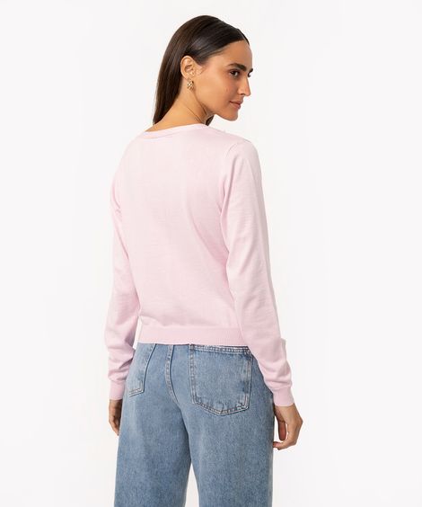 cardigan de tricô com pérolas lilás