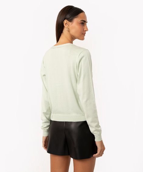 cardigan de tricô com pérolas verde claro