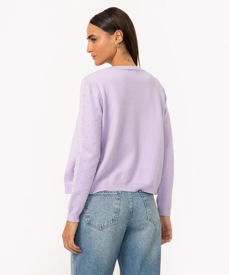 cardigan de tricô com bolinhas lilás