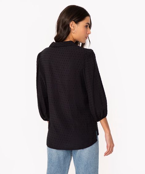camisa de viscose texturizada manga longa preto