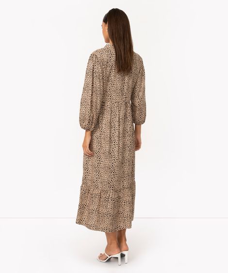 vestido chemise midi de viscose animal print bege