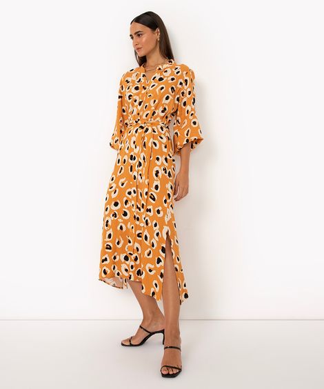 vestido chemise midi de viscose animal print