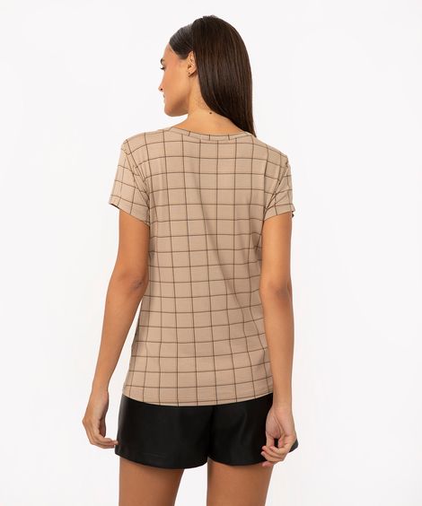 blusa de viscose xadrez botões manga curta