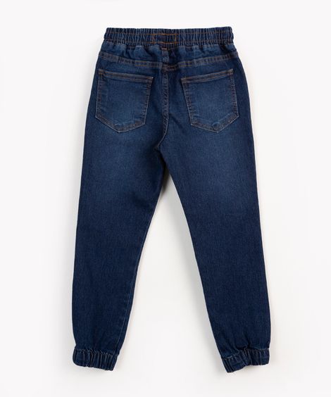 calça jeans infantil jogger com cordão azul escuro