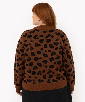 suéter de tricot plus size animal print marrom