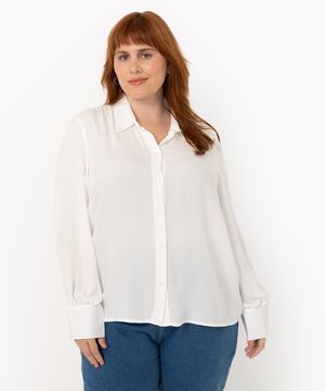 camisa plus size de viscose manga longa bufante off white