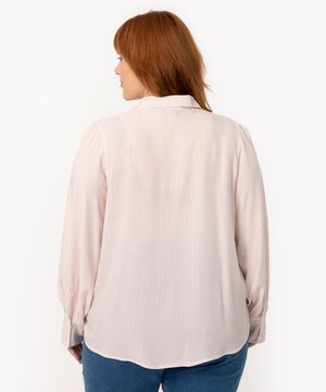 camisa plus size de viscose manga longa listrada rosa