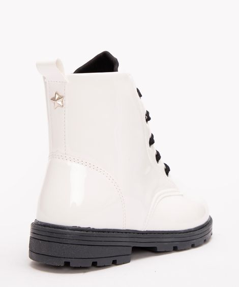 bota infantil coturno envernizado branco