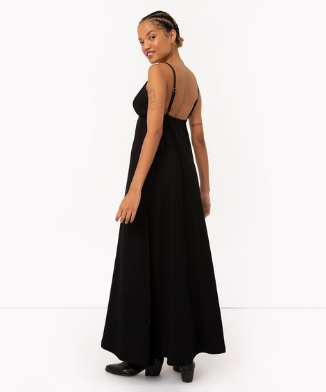 vestido longo de decote v alça fina preto