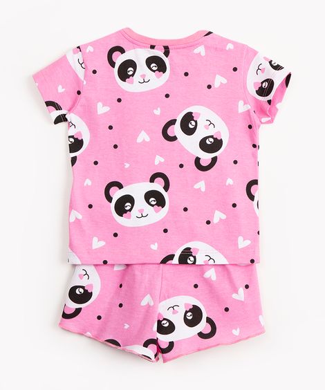 pijama infantil de algodão panda manga curta rosa