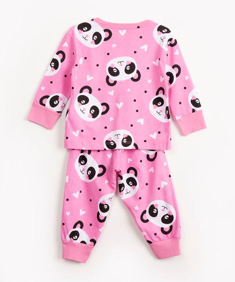 pijama infantil de algodão panda manga longa rosa