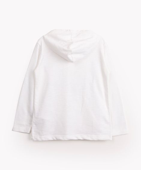 camiseta infantil de algodão texturizada com capuz manga longa off white