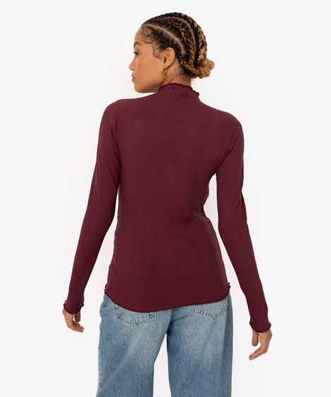 blusa de viscose canelada manga longa vinho