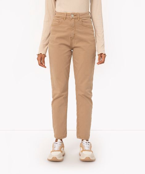 calça mom de sarja cintura super alta bege