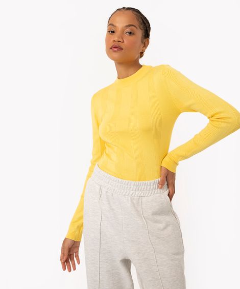 suéter básico de tricot canelado - amarelo claro