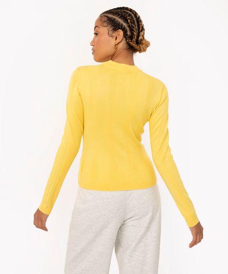 suéter básico de tricot canelado - amarelo claro
