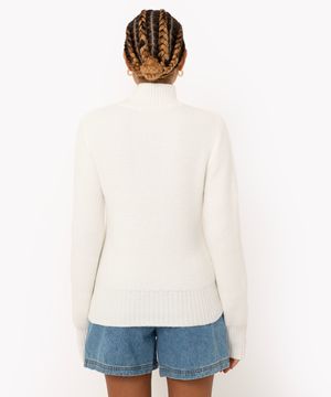 suéter de tricot gola alta off white