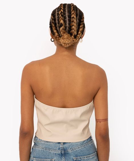 cropped corset de poliuretano sem alça off white