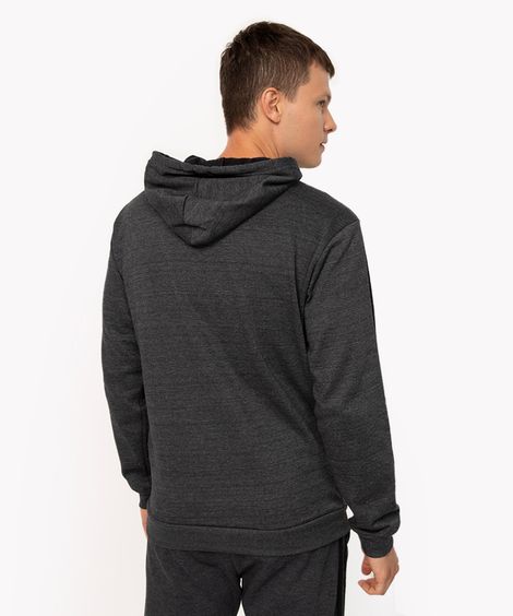 blusa de moletom com capuz esportivo cinza mescla escuro
