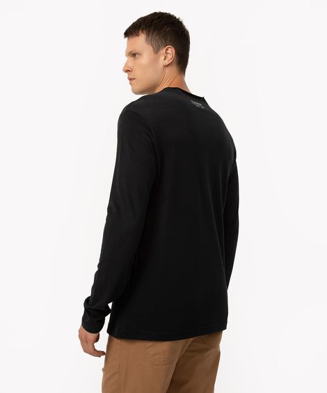 camiseta de algodão oversized com bolso manga longa preto