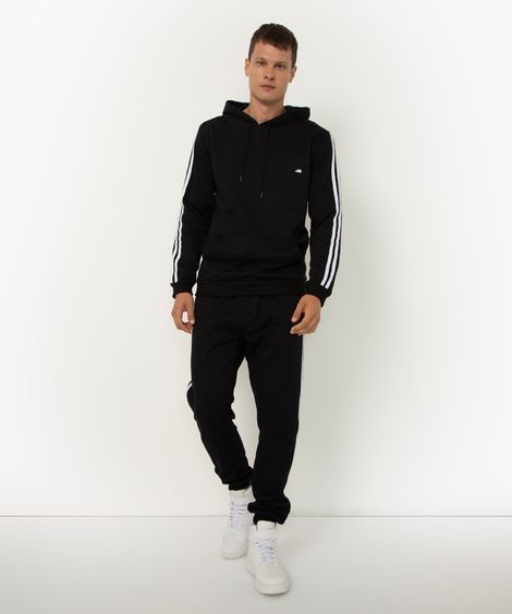 calça jogger de moletom com listras esportiva preta