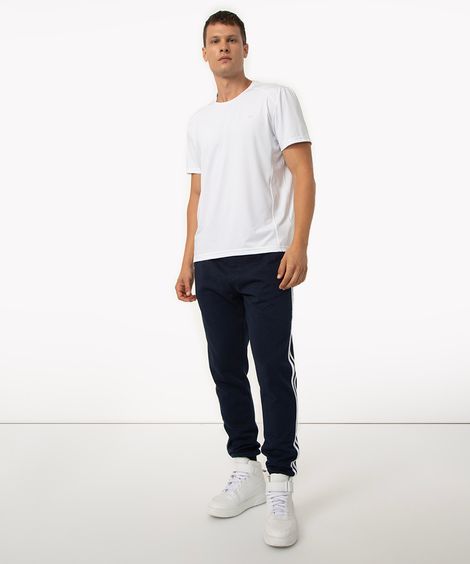 calça jogger de moletom com listras esportiva azul marinho