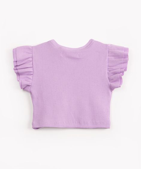 blusa infantil manga curta babados lilás