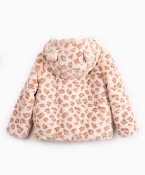 casaco infantil de pelúcia animal print com capuz multicor