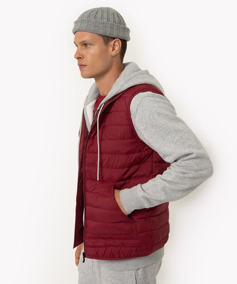 colete básico puffer gola alta vinho